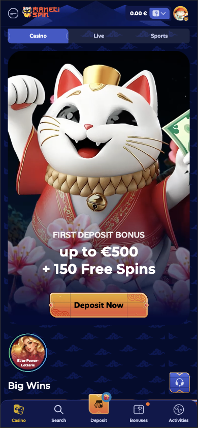 Manekispin Casino aperto su smartphone con interfaccia slot e bonus visibili